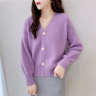 เสื้อคลุมเสื้อกันหนาวผู้หญิง sweater solid สไตล์เกาหลี เสื้อไหมพรมพร้อมกระดุม ฟรีไซส์ มีให้เลือก 10 สี