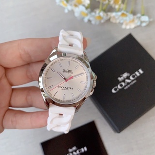 (ผ่อน0%) นาฬิกา Coach 14503782 Maddy Silicone Strap  รุ่นใหม่ หน้าปัด 34mm. สายซิลิโคน สีขาว ลายซี