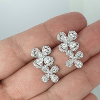XXถูกมากXX ต่างหูเพชรดอกไม้ 4 แฉก CZ Diamond ดอกใหญ่ 1.5 ดอกเล็ก 1.2 mm.  ตัวเรือนเงิน ไม่แพ้ ไม่ลอกไม่ดำ โดย AC_Jewelry