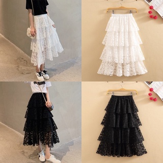 Skirt360 กระโปรงยาวลูกไม้ทรงขนมชั้น เอวยางยืด มีซับใน ผ้าลูกไม้เนื้อดีหนามีน้ำหนักทิ้งตัวผ้าลูกไม้เนื้อนุ่มใส่สบาย งา...