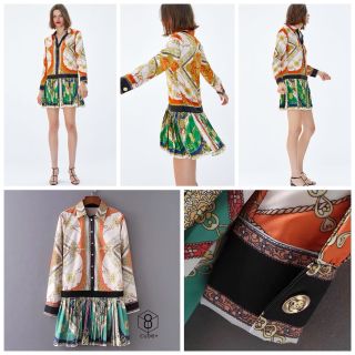 พร้อมส่ง/เดรสงานปริ้น สีสดใส ดูลงตัว ดูสวยเก๋สุดๆ งานเดรสกระดุมหน้า ชายกระโปรงอัดพลีท มีความคูลสุดๆ