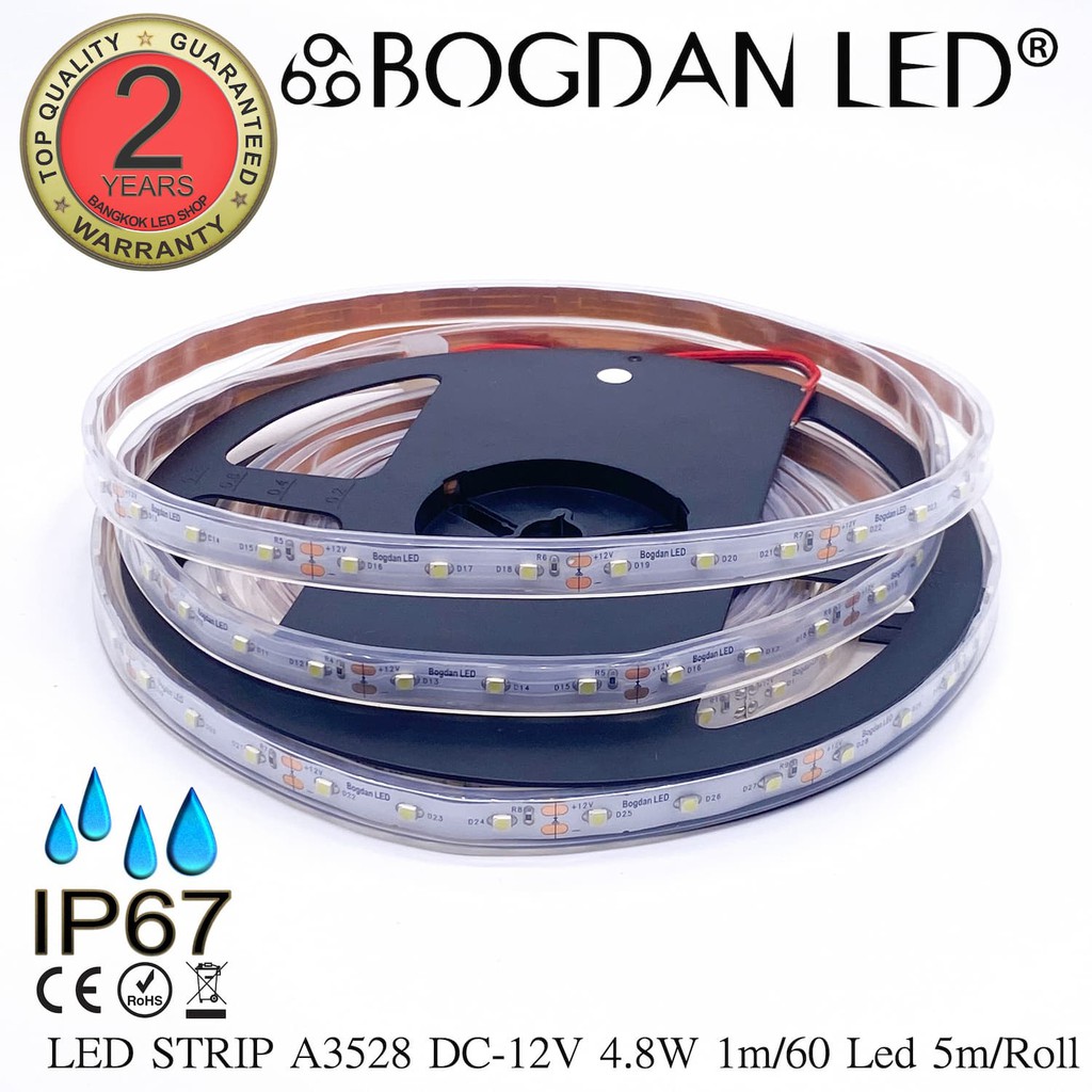led-strip-a3528-60-9000k-dc-12v-4-8w-1m-ip67-ยี่ห้อbogdan-led-แอลอีดีไฟเส้นสำหรับตกแต่ง-300led-5m-24w-5m-grade-a