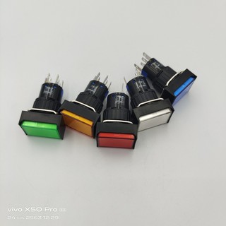 MODEL:LA16J-22D PUSH BUTTON SWITCH 16MM.สวิตซ์ปุ่มกดมีแลมป์สี่เหลี่ยมผืนผ้า16มิล.กดติดปล่อยดับ(กดเด้ง)2NO 2NC 24V,220V