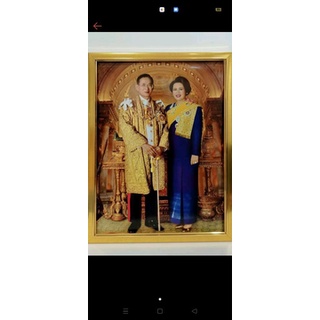 กรอบทองภาพมงคล ร.9 พระพันปี ขนาดรวมกรอบ17x22นิ้ว