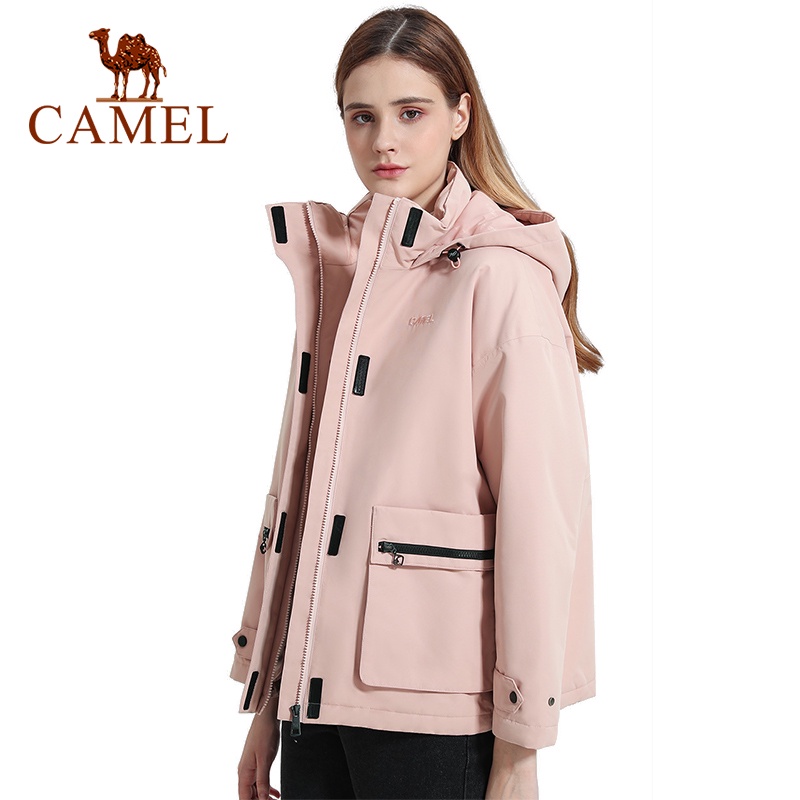 camel-เสื้อแจ็คเก็ตผู้หญิงผ้ากํามะหยี่กันลม