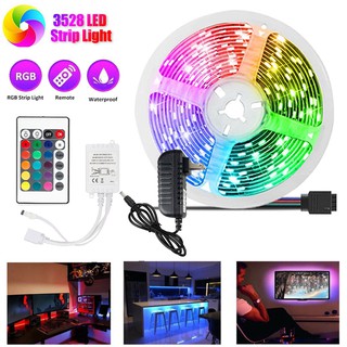 LED Strip ชุดไฟ LED เส้น รุ่น 3528 RGB ชนิดสลับสี พร้อมรีโมทย์ ไฟตกแต่งห้อง และAdapter 24W 5 เมตร ไฟเส้น led AGM