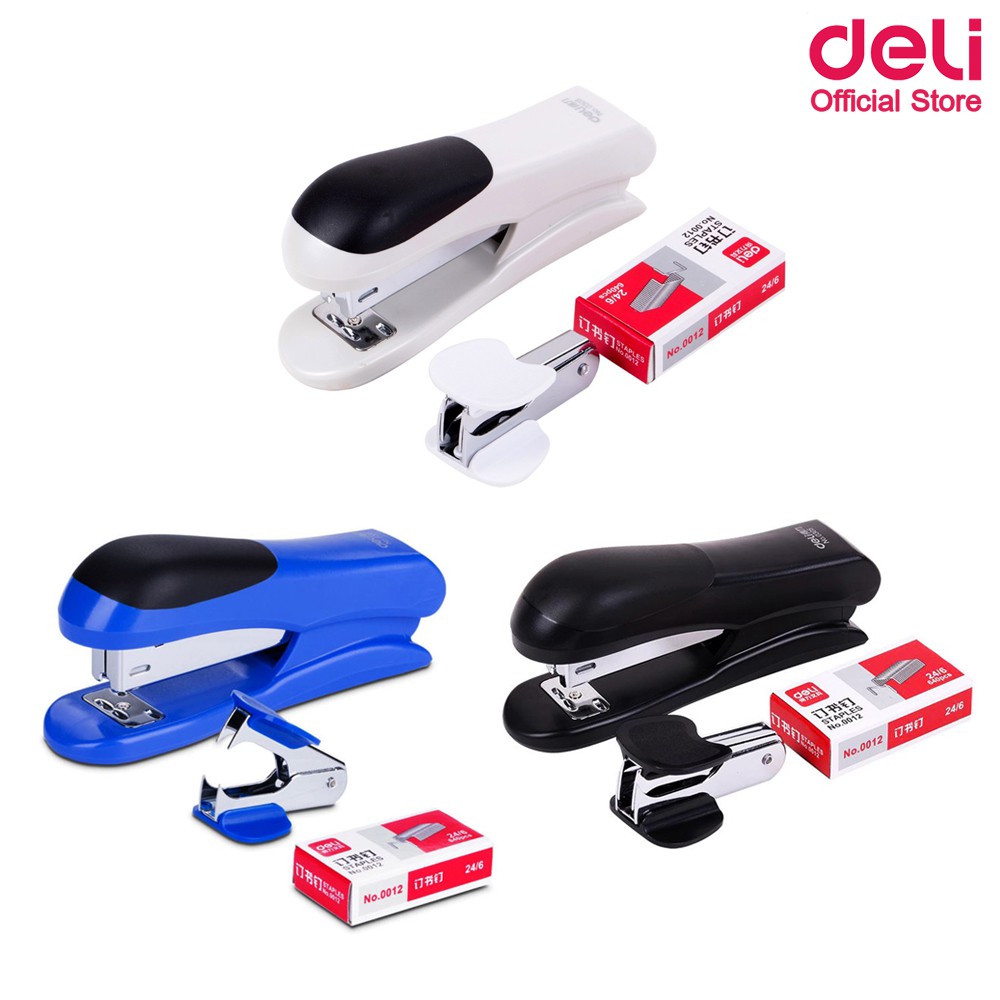 deli-0355-stapler-set-ชุดเครื่องเย็บกระดาษ-25-แผ่น-แพ็ค-12-ชิ้น-เครื่องเย็บกระดาษ-ที่เย็บกระดาษ-อุปกรณ์สำนักงาน-แม็ก-แม็