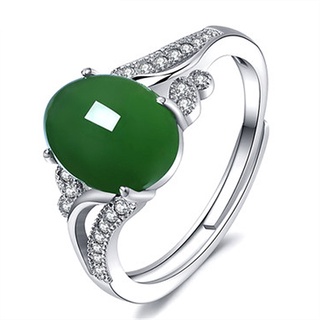แหวนเงิน เกรด S925 ประดับหยกมรกต สามารถปรับได้ สีเขียว สําหรับผู้หญิง