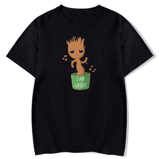 แฟชั่น❧✻✿Groot Guardians of The Galaxy Funny Groot เสื้อยืดตลก Vintage การ์ตูน Homme Streetwear Harajuku Unisex พิมพ์แขน