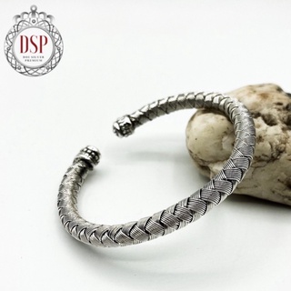 กำไลข้อมือลายถักเปีย กำไลเงินแท้ 92.5% : Handmade Braided 925 Sterling Silver Cuff Bangle [GSPW0041]