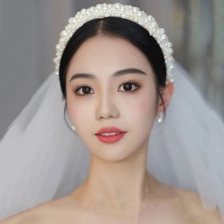 🔥Hot Sale/Bridal Pearl Headband Crystal Headdress Veil Simple Ladies Retro Versatile Wedding Dress เครื่องประดับผม