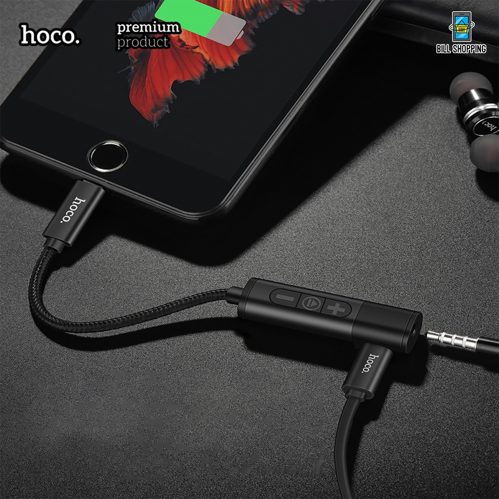 hoco-ls6-2in1-adapter-for-ip-to-ip-and-aux-3-5mm-หัวแปลง-ฟังเพลง-ชาร์จแบต-ของแท้-ควบคุมเพลง-ระดับเสียง-พกพาง่าย