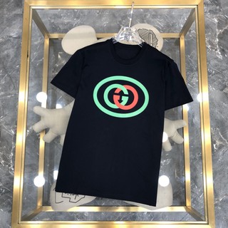 ░※•♂☀ Gucci เสื้อยืดคอกลม แขนสั้น พิมพ์ลายโลโก้ตัวอักษร G คู่ สําหรับผู้ชาย และผู้หญิง