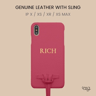 เคส IP X / Xs / XR / Xs Max - Genuine Leather With Sling เคสหนังแท้สายสะพายถอดได้ ปั๊มชื่อ