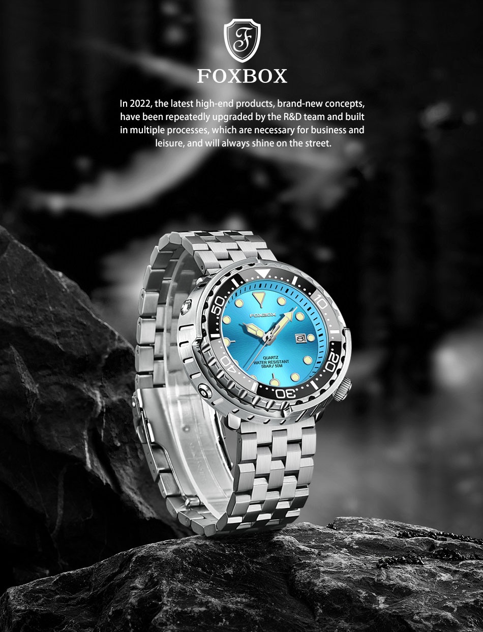 รายละเอียดเพิ่มเติมเกี่ยวกับ Foxbox นาฬิกาข้อมือควอทซ์ กันน้ํา 50 เมตร สไตล์นักธุรกิจ แฟชั่นสําหรับผู้ชาย