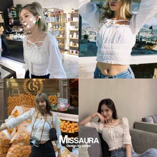 ท็อปแขนยาวจั๊มปลายแขนและเอว รุ่นนี้ลิซ่าใส่นะ  ช่วงคอมีระบายเล็กๆ