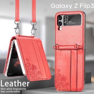 เคสโทรศัพท์มือถือหนังฝาพับพร้อมช่องใส่บัตรสําหรับ Samsung Galaxy Z Flip3 5G Zflip3 Zflip 3 5G