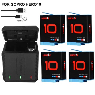 LIULIRO GoPro 10 Charger 3 Way Smart Charging Case แบตเตอรี่แบบชาร์จไฟได้สำหรับ Go Pro Hero 9 10อุปกรณ์เสริมสีดำ