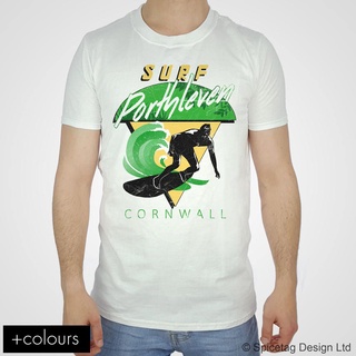 เสื้อยืดโอเวอร์ไซส์ใหม่สไตล์ขายร้อน Surf Porthleven เสื้อยืด 70s สไตล์ Cornwall Surfing Tshirt Retro mens topsS-3XL