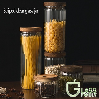 GF ขวดแก้วใสลายแก้ว Jars ปิดผนึกขวดชา Jars ห้องครัว Jars กาแฟ Grain Jars พาสต้าขวดเก็บ