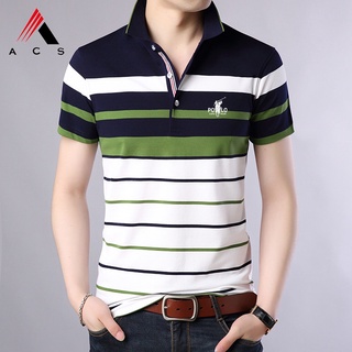 สินค้า 【 3 สี】เสื้อโปโลผู้ชายลายทางคอปกผ้าฝ้ายเสื้อยืดคอปกสำนักงานทางการลำลองแขนสั้นเสื้อยืด