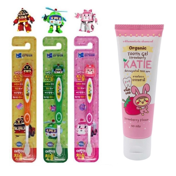 ภาพหน้าปกสินค้างานเกาหลี Poli car  KATIE (เคที่)  ยาสีฟันเด็ก ออร์แกนิคชนิดเจล และ แปรงสีฟันเด็ก 2-6 ขวบ