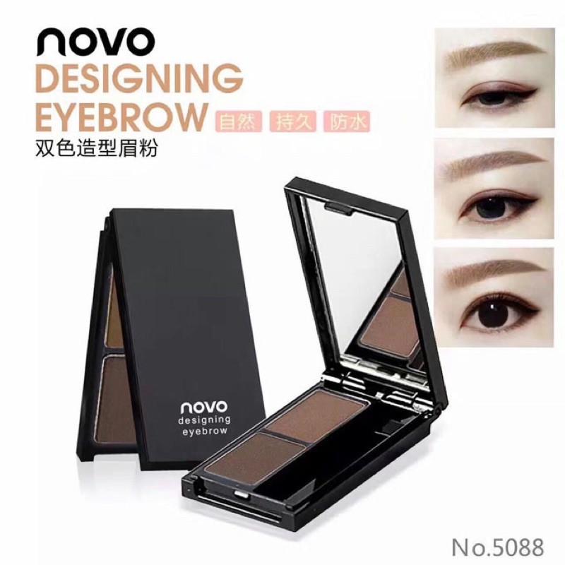 ราคาและรีวิวnovo 5088 ที่เขียนคิ้วตลับ(แท้)โนโว Makeup 2in1 Eyebrow Powder คิ้วฝุ่นอัดแข็งตลับ กันน้ำ สไตล์เกาหลี