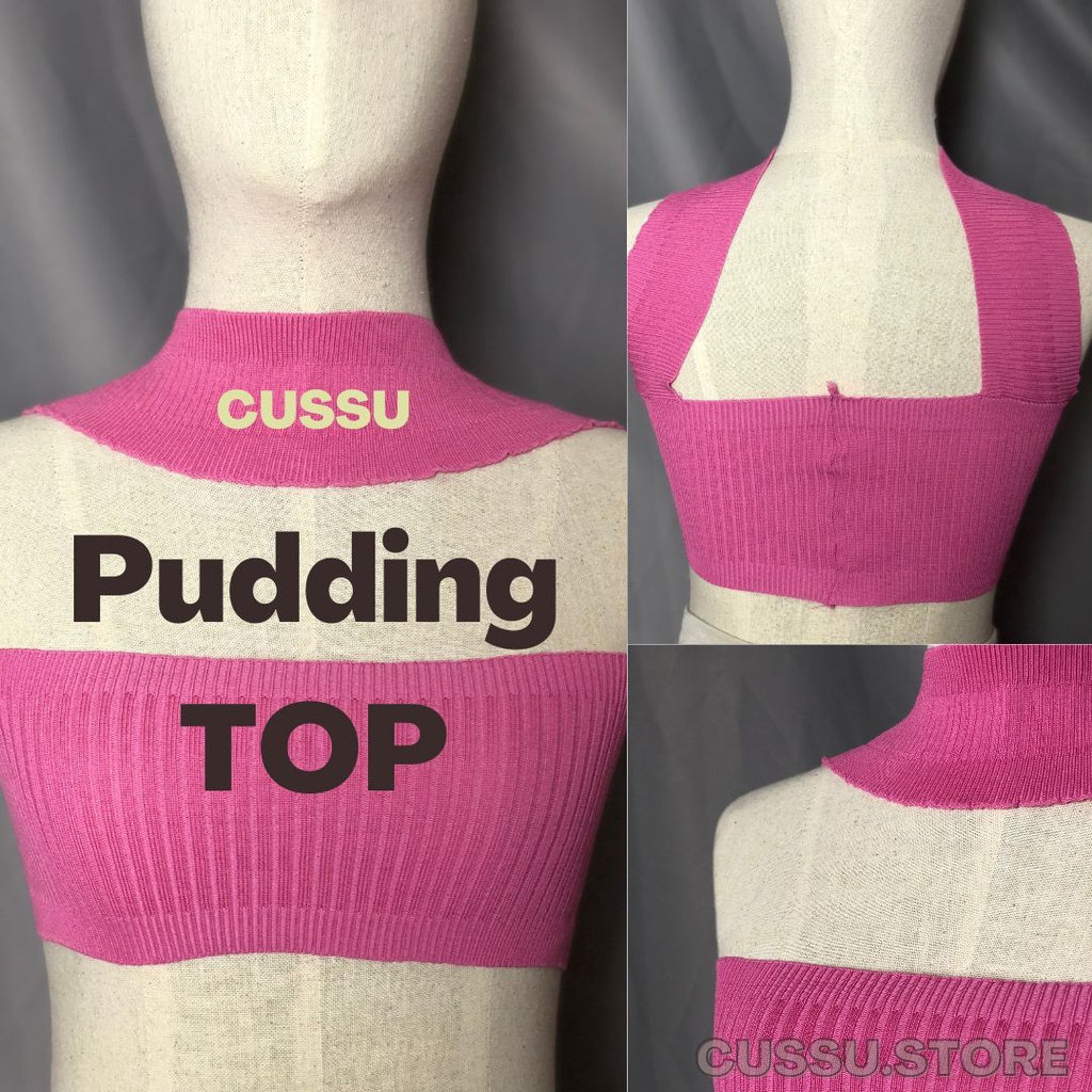 cussu-pudding-top-ครอปผ้าร่อง-เสื้อเกาะอก-เสื้อคล้องคอ-ชมพู
