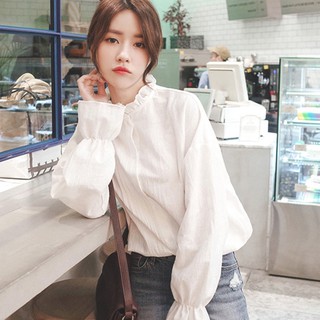 ภาพขนาดย่อของสินค้าฤดูร้อนใหม่เกาหลีเสื้อเชิ้ตสีขาวแขนยาว - เสื้อหลวมแฟชั่นของผู้หญิง ขายส่ง ผ้าที่สะดวกสบาย