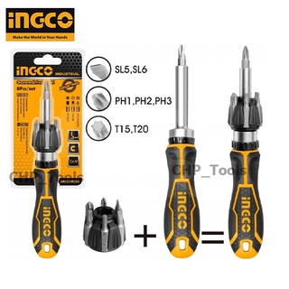 INGCO ไขควงด้ามฟรี พร้อมดอกไขควง 7 ชิ้น รุ่นงานหนัก ( Ratchet Screwdriver Set ) - ชุดไขควงด้ามฟรี AKISD0808