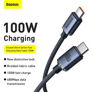 Baseus สายชาร์จ 100W Type-C สำหรับแล็ปท็อป มือถือ สายชาร์จเร็ว USB cable สายชาร์จ type c หัวคริสตัลสายชาร์จ