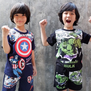 Marvel Boy T-Shirt &amp; Shorts Hulk Captain America -  มาร์เวล เสื้อยืด กางเกง เด็กชาย ลายฮัค กัปตันอเมริกา สินค้าลิขสิทธิ์แท้100% Official Licensed - Characters Studio