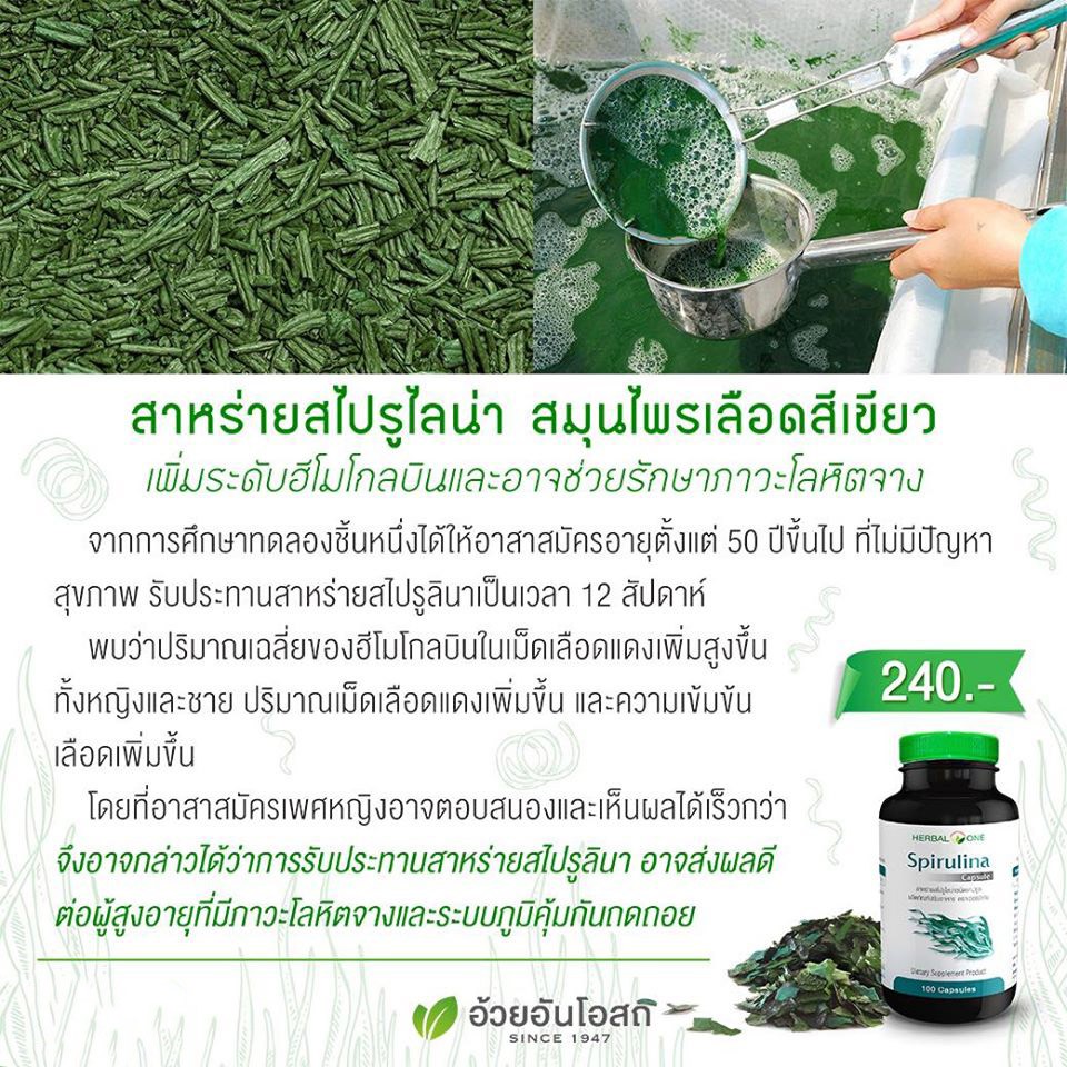 herbal-one-spirulina-เฮอร์บัล-วัน-สาหร่ายสไปรูไลน่าชนิดแคปซูล-อ้วยอันโอสถ