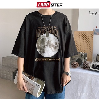 LAPPSTER Summer Men Moon Print Harajuku T Shirts Mens Black Streetwear Hip Hop T-shirt Male Oversized Kpop Cotton Tees 5