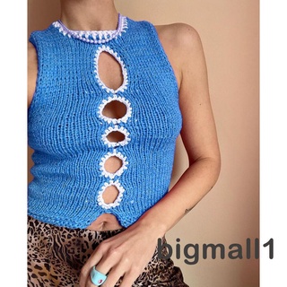 BIGMALL Women´s Summer Sleeveless Knit Vest, Round Neck Hollow Out Slim Fit Leisure Fashion  Tank Tops