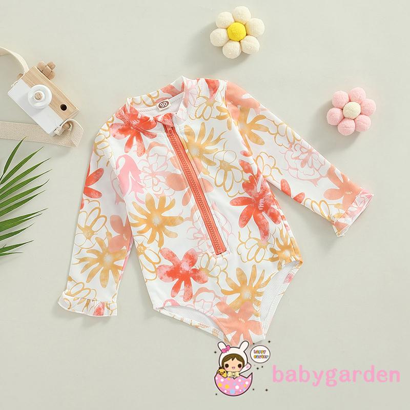 babygarden-1-5-ปี-ชุดว่ายน้ําเด็กผู้หญิง-แขนยาว-ชุดว่ายน้ําวันพีช-แฟชั่น-พิมพ์ลายดอกไม้-มีซิป-คอกลม-ชุดว่ายน้ํา