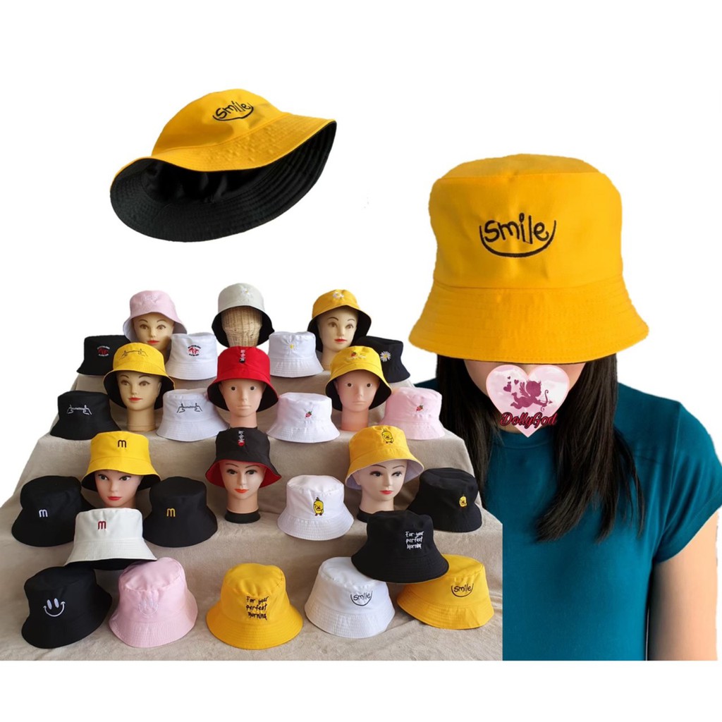ภาพหน้าปกสินค้าหมวกบักเก็ต ใส่ได้สองด้าน (ดูขนาดรูปสุดท้าย) หมวกสองด้าน ใส่สบาย มีเก็บเงินปลายทาง dollygod