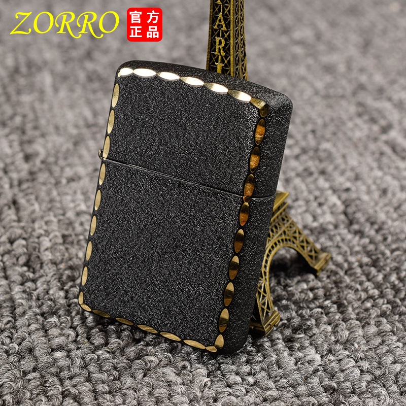 z809-black-sand-edged-metal-creative-กำหนดเองแกะสลักขอบแกะสลักด้านเดียว-zorro-น้ำมันก๊าดไฟแช็ก