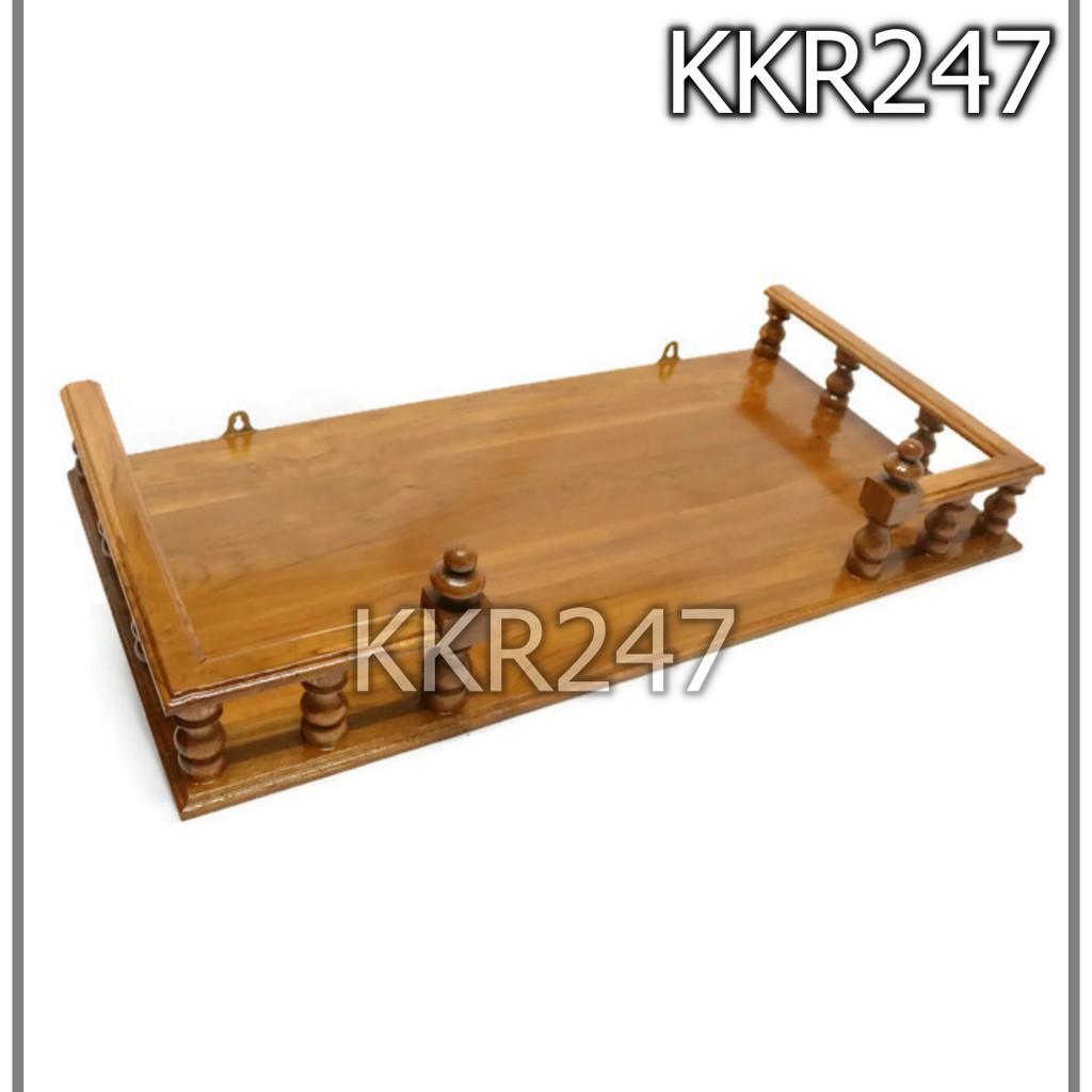 kkr247-หิ้งพระไม้สัก-เหลี่ยม-หิ้งวางพระติดผนัง-ขนาด-70-36-ซม-สีย้อม
