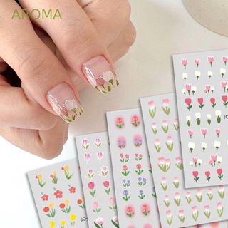 Aroma สติกเกอร์ ลายดอกทิวลิป 3D มีกาวในตัว สีชมพู สําหรับตกแต่งเล็บ