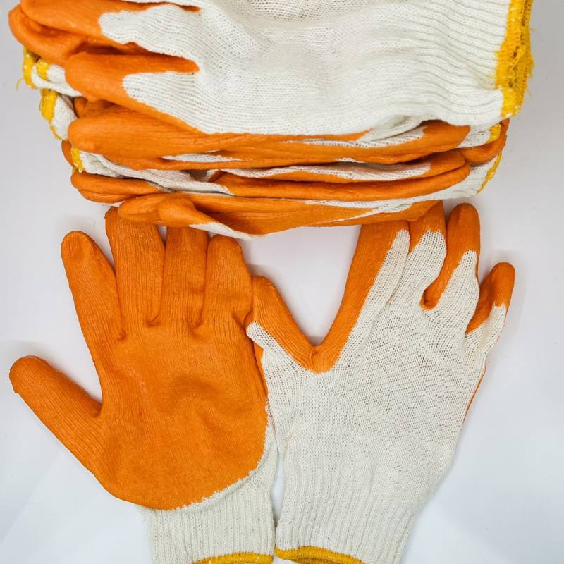 ถุงมือเคลือบยาง-สีส้ม-1โหล-12คู่-มือผ้า-ถุงมือยาง-มือนิรภัย