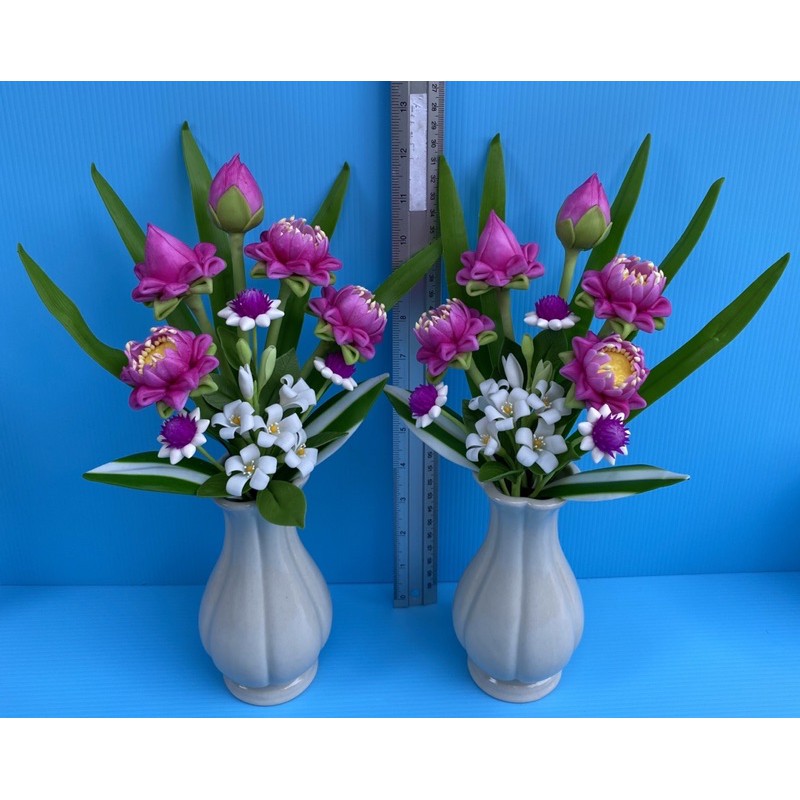 แจกันดอกบัวพับขนาดกลาง-ดอกไม้ประดิษฐ์-ทำจากดินไทย