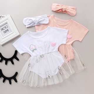 Romper+headband 2 Pieces💕baby Girls Infant Cute Lovely Peach Short Sleeve Romper Newborn Bodysuit Summer