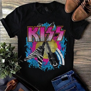 [S-5XL] GILDAN 【Fashion Creatative】เสื้อยืด ผ้าฝ้าย 100% พิมพ์ลาย Kiss Guitars Paul Stanley Gene Simmons Rock Band สีดํา