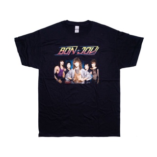 คอลูกเรือเสื้อยืดคอกลมเสื้อยืด Band - BON JOVI - TOUR 84 - Mผ้าฝ้ายแท้