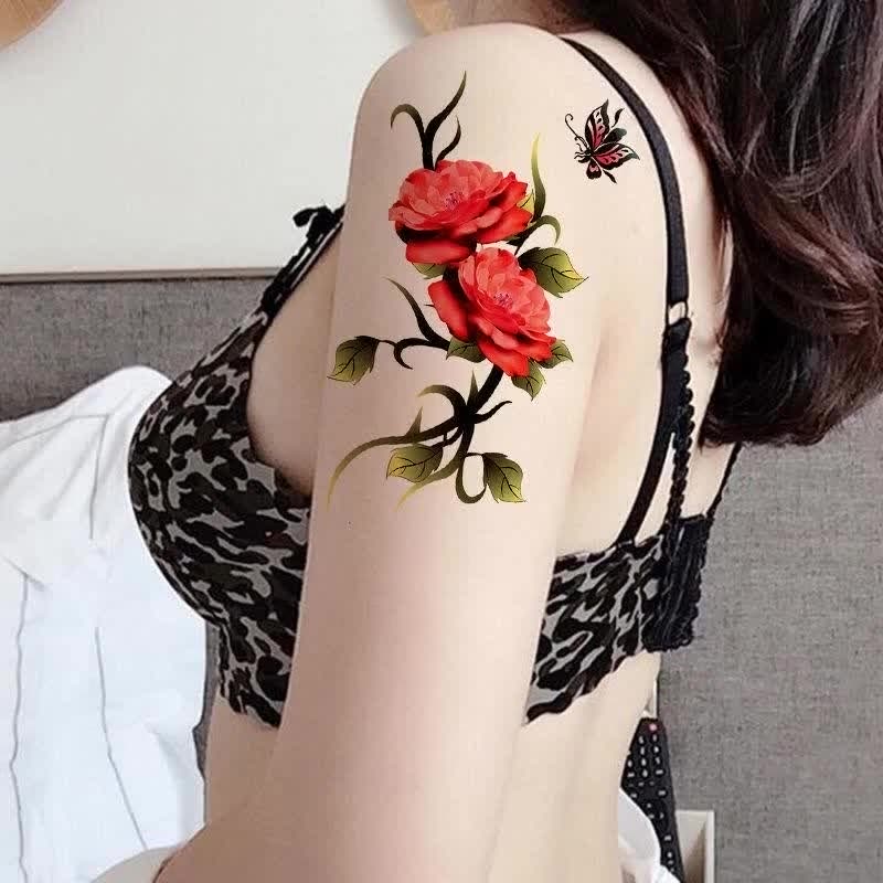 สติกเกอร์รอยสัก-กันน้ํา-เหมือนจริง-สําหรับผู้หญิง-ดอกกุหลาบ-ผีเสื้อ-และดอกไม้ฝั่งอื่น-ๆ-เซ็กซี่-และปกปิดรอยแผลเป็น-สติกเกอร์รอยสัก-3d-ขนาดเล็ก