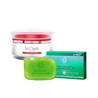 ส่งฟรี ครีมรักษาสิว ครีมฝาแดงลาชูเล่ + สบู่นาโน ลาชูเล่ Lachule Nano Clear Acne Cream + Whitening Soap