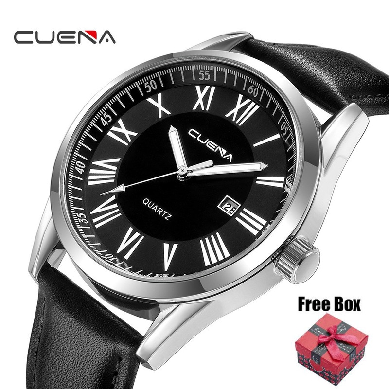 cuena-นาฬิกาข้อมือควอตซ์สายหนังกันน้ำ-817
