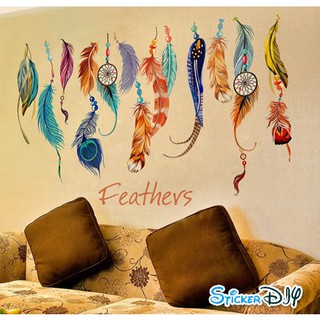 Transparent wall sticker สติ๊กเกอร์ติดผนัง ขนนกแห่งความโชคดี (กว้าง74cm.xสูง48cm.)