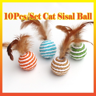 ลูกบอลขนนก ของเล่นสําหรับสัตว์เลี้ยง แมว จํานวน 10 ชิ้น ต่อชุด